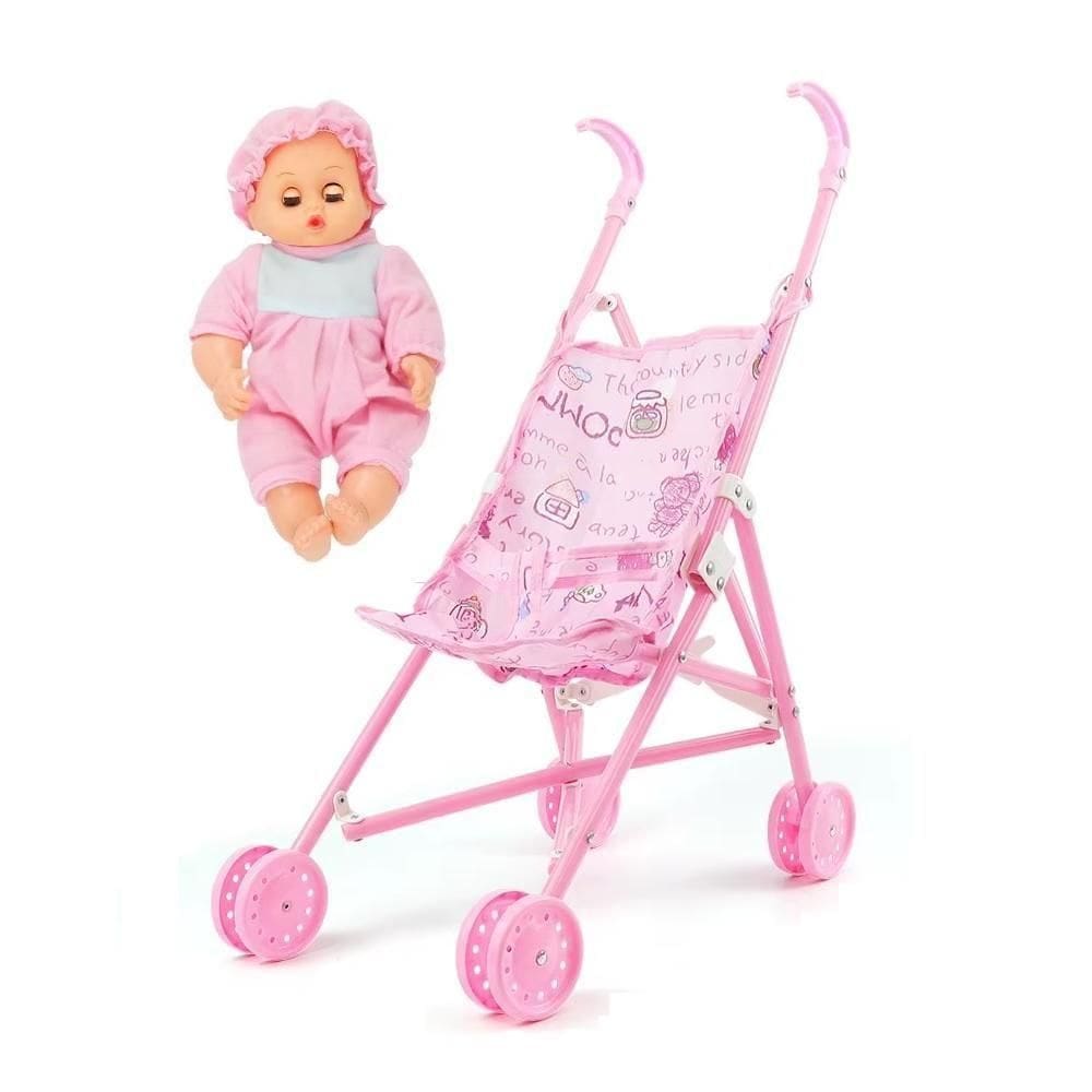 Boneca Bebe Com Carrinho De Passeio Dobravel Infantil Reborn Brinquedo