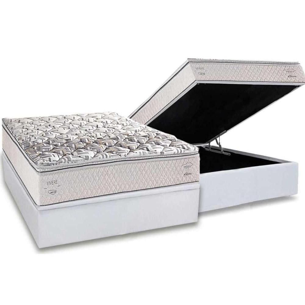 Cama Box Baú Casal: Colchão Ortopédico Herval AG65 Santorini C1604 + Base CRC Linhão White (138x188)