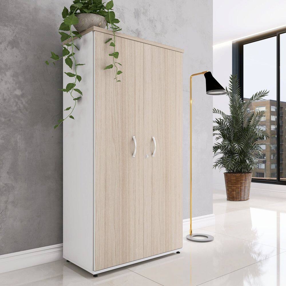 Armário Alto 2 Portas Pivotante 159,6x79,2x41cm Branco/Nogueira