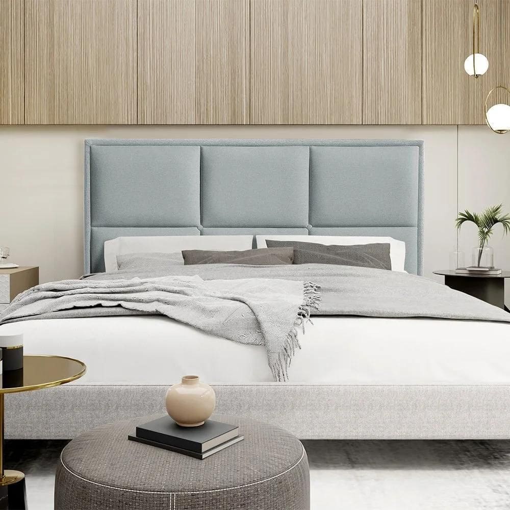 Cabeceira Casal Estofada Elegance 140cm Em Linho Cinza