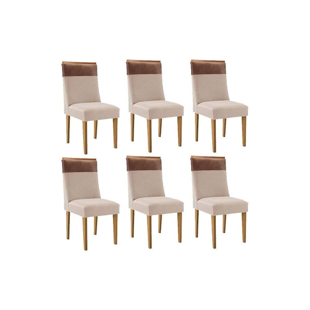 Cadeira Sala de Jantar Jaspe Kit 6 Un Madeira Capuccino/Suede Creme/Corano Capuccino - Rufato