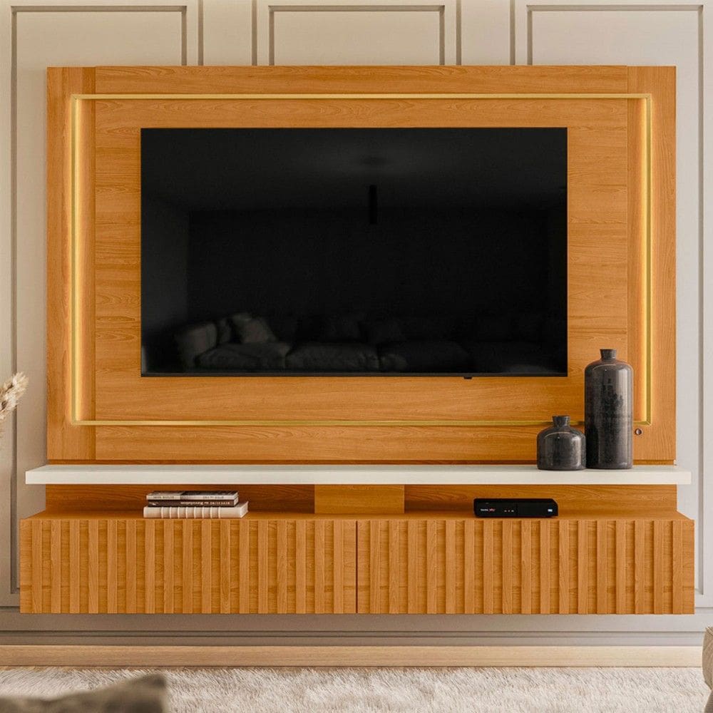 Painel para TV Até 75 Polegadas Gaia 2 Gavetas com Led Cinamomo/Off White - Madetec