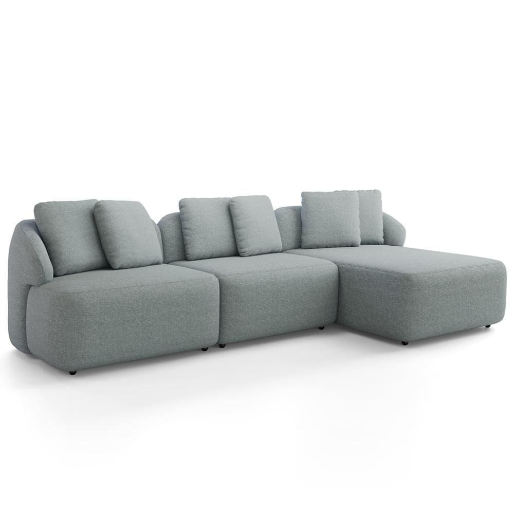 Sofá 4 Lugares Com Chaise Direito Sala Living 294cm Arlo F04 Linho Cinza - Lyam Decor