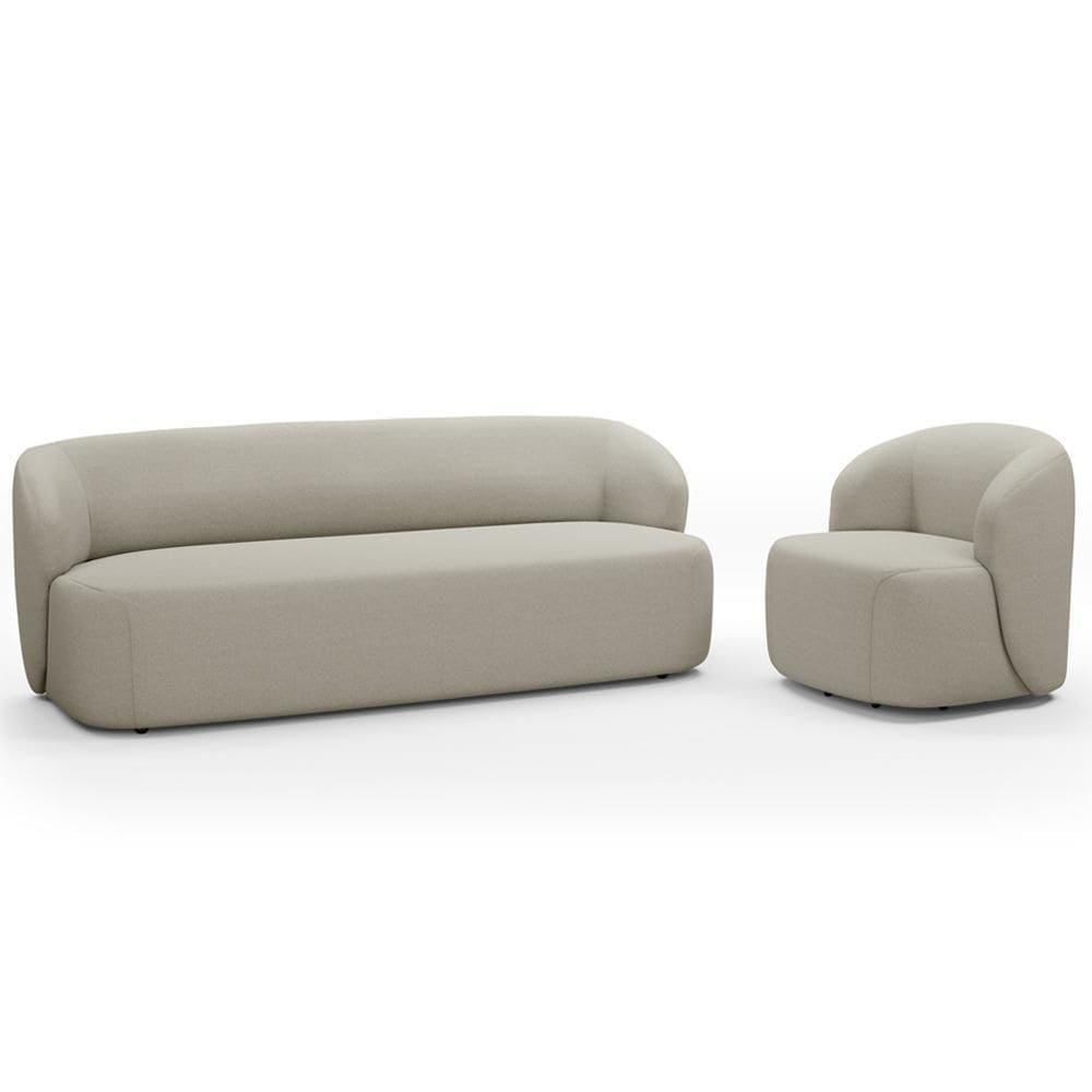 Sofá 3 Lugares 205cm Com Poltrona Giratória Orgânica Heidy F04 Linho Bege - Lyam Decor