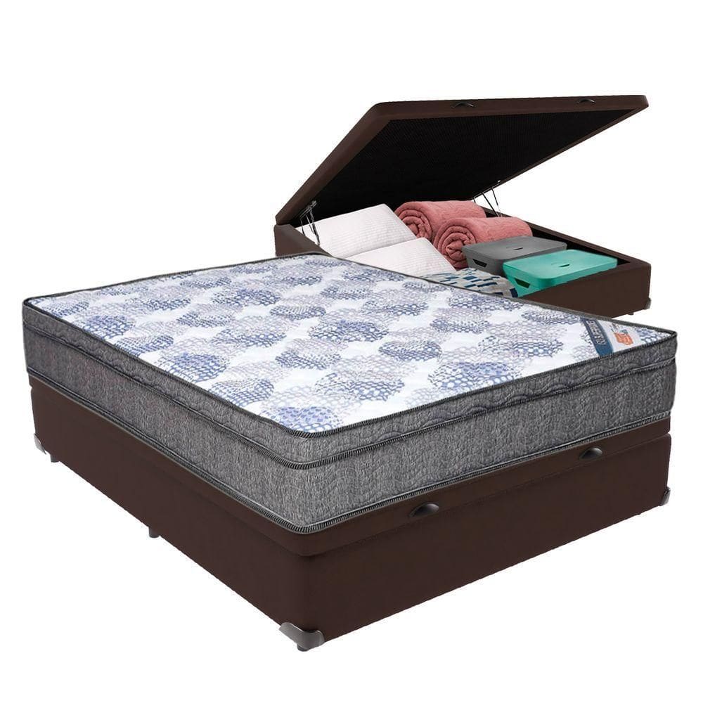 Cama Box Casal Baú Bege Colchão Ortobom Molas Ensacadas Pillow Marrom