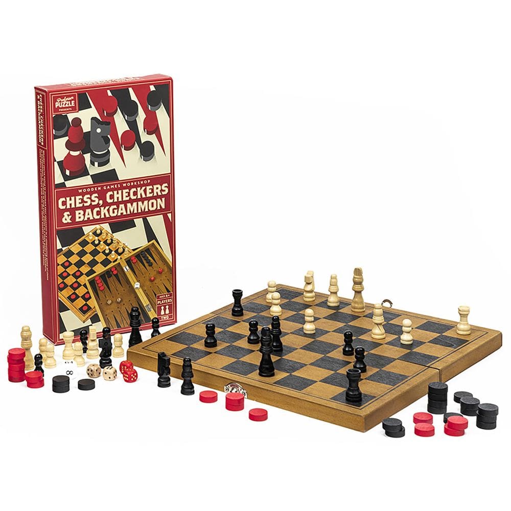 Conjunto de jogos Professor Puzzle Wooden Chess Checkers Backgammon
