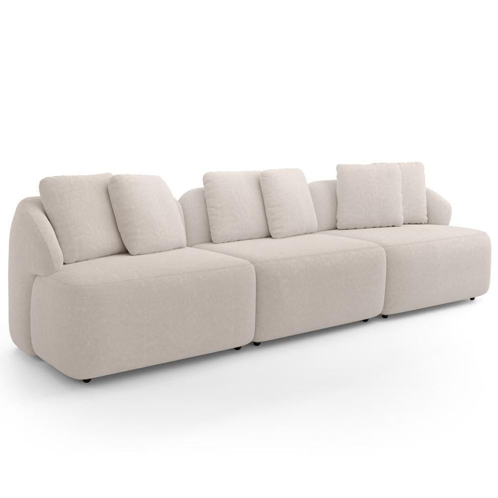 Sofá 3 Lugares Para Sala De Estar Living 234cm Arlo F04 Bouclê Bege - Lyam Decor