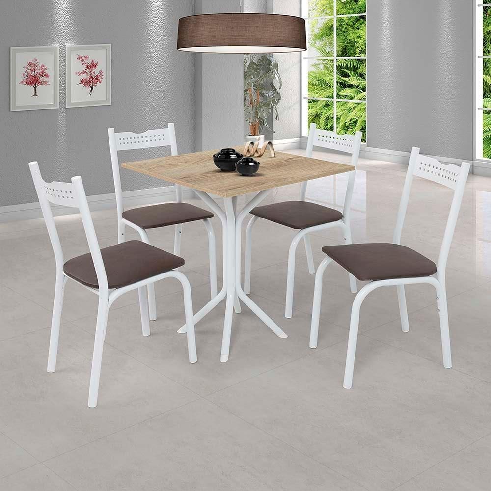 Mesa Com 4 Cadeiras Para Cozinha 68 cm Branco Carvalho Ana Ciplafe