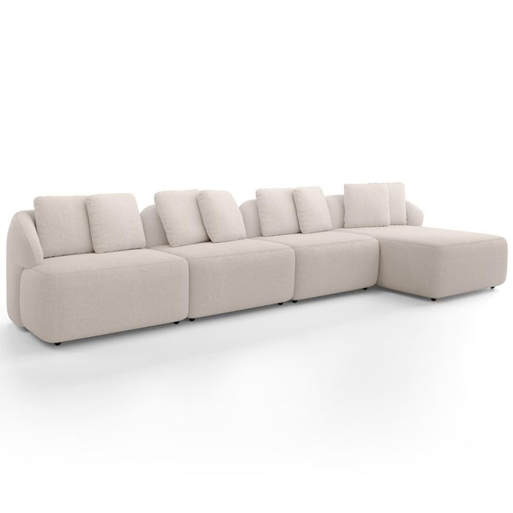 Sofá 5 Lugares Com Chaise Direito Sala Living 394cm Arlo F04 Bouclê Bege - Lyam Decor