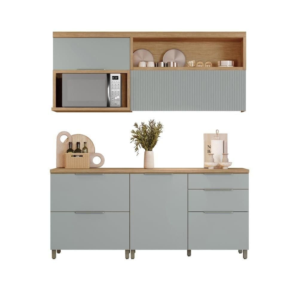 Cozinha 4 Peças 100% Mdf Marquesa Nature/verde