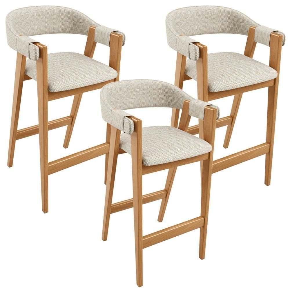 Kit 03 Banquetas Alta Bar Cozinha Sala De Jantar Bar Nadja L02 Linho Champagne - Lyam Decor