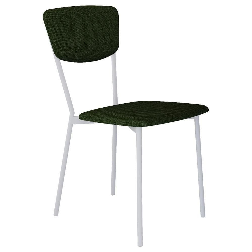 Cadeira Estofada Para Sala De Jantar Village Branco C01 Linho Verde Musgo - Lyam Decor