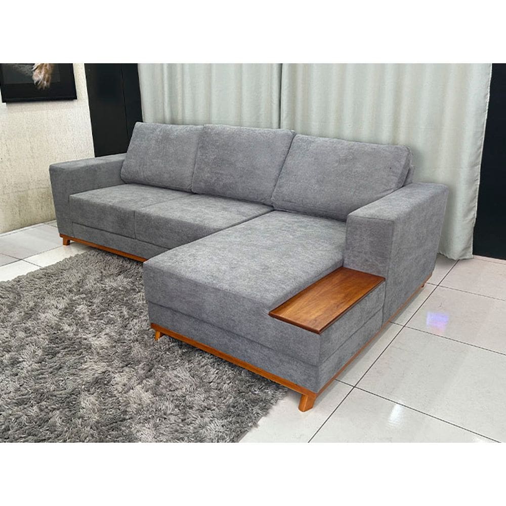 Sofá 3 Lugares 2,50 m Cinza Bouclé Chaise Aline Plus