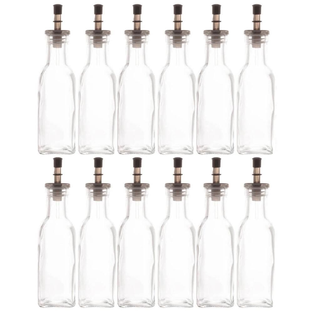 Kit 12 Garrafas de Vidro 200ml com Bico Dosador para Vinagre Azeite Transparente Lyor