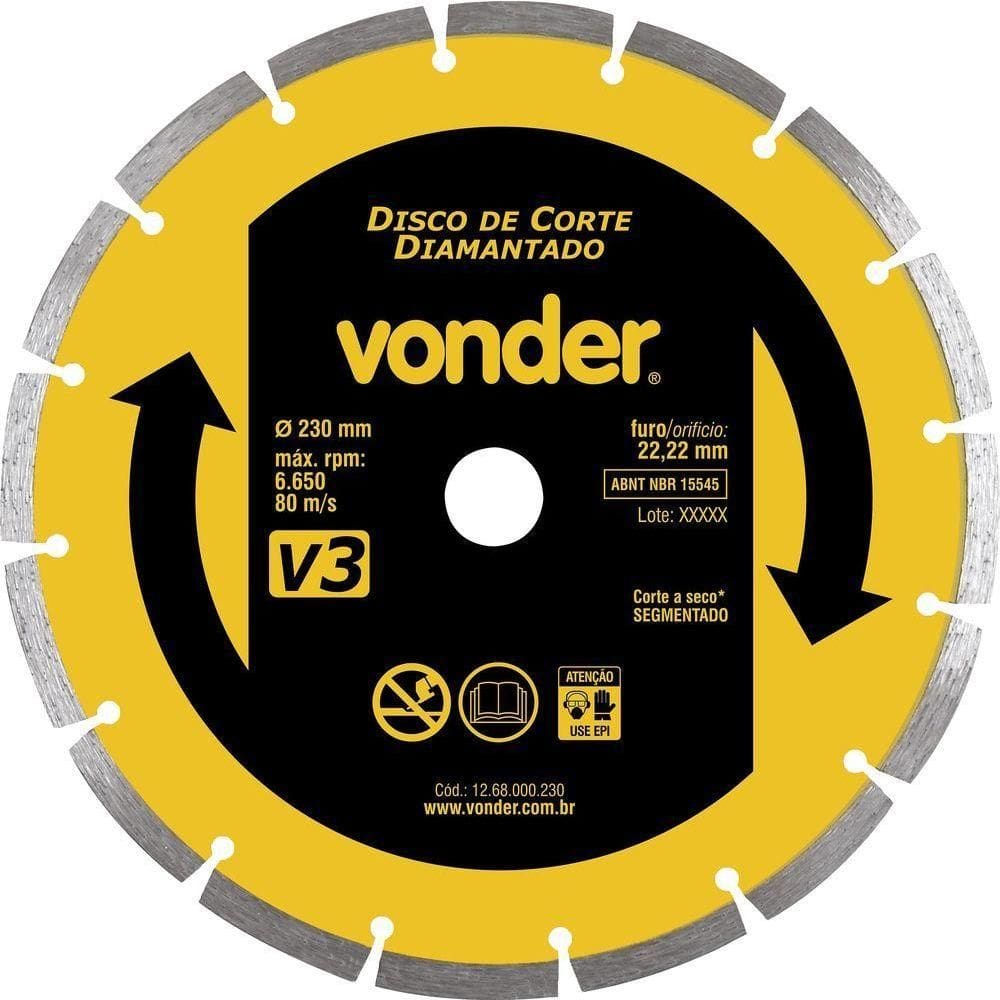 Disco Diamantado 230mm Segmentado Furo 22mm V3 - Vonder