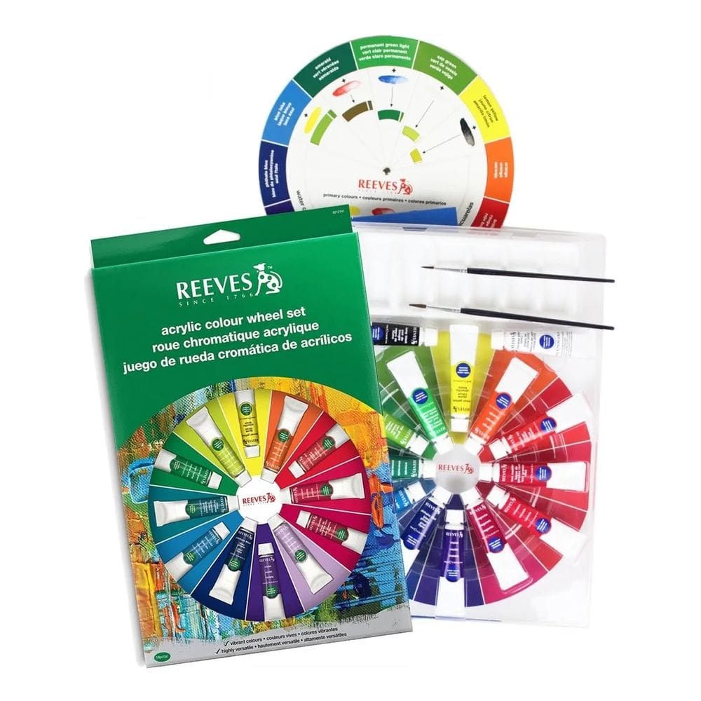 Kit Tinta Acrilica Reeves paleta Circulo Cromatico Pincel