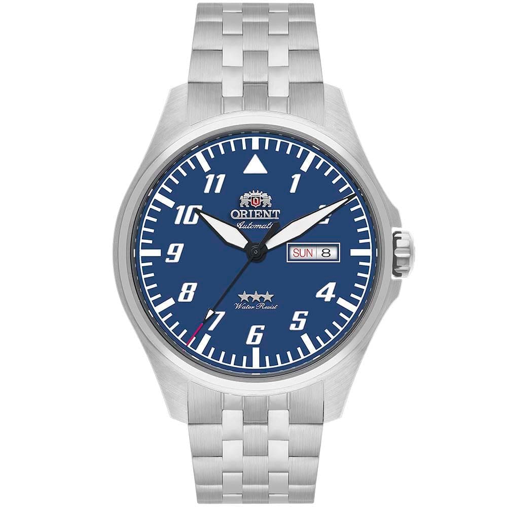 Relógio ORIENT masculino automático prata azul YN6SS010 D2SX