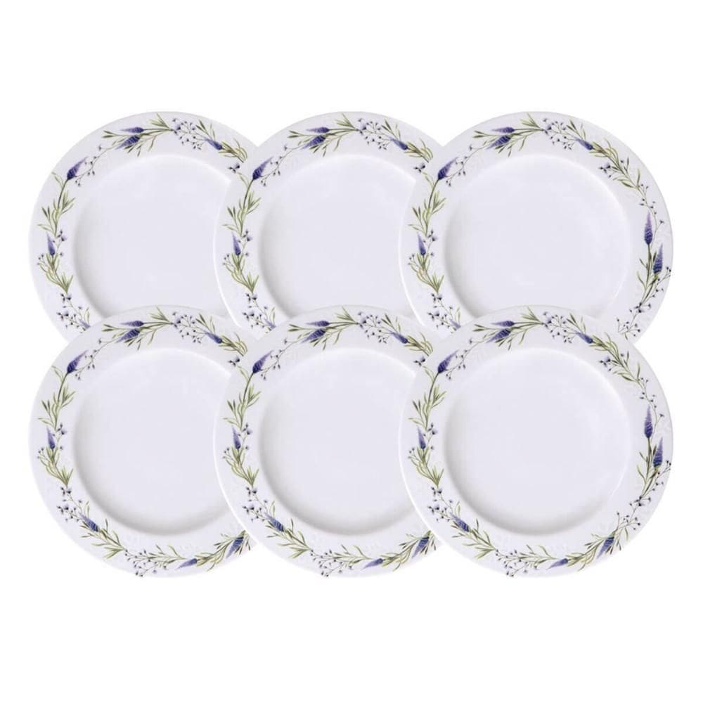 Jogo 6 Pratos Fundos 23cm Tramontina Lilla Porcelana Decorada Sopas Caldos Mesa Posta