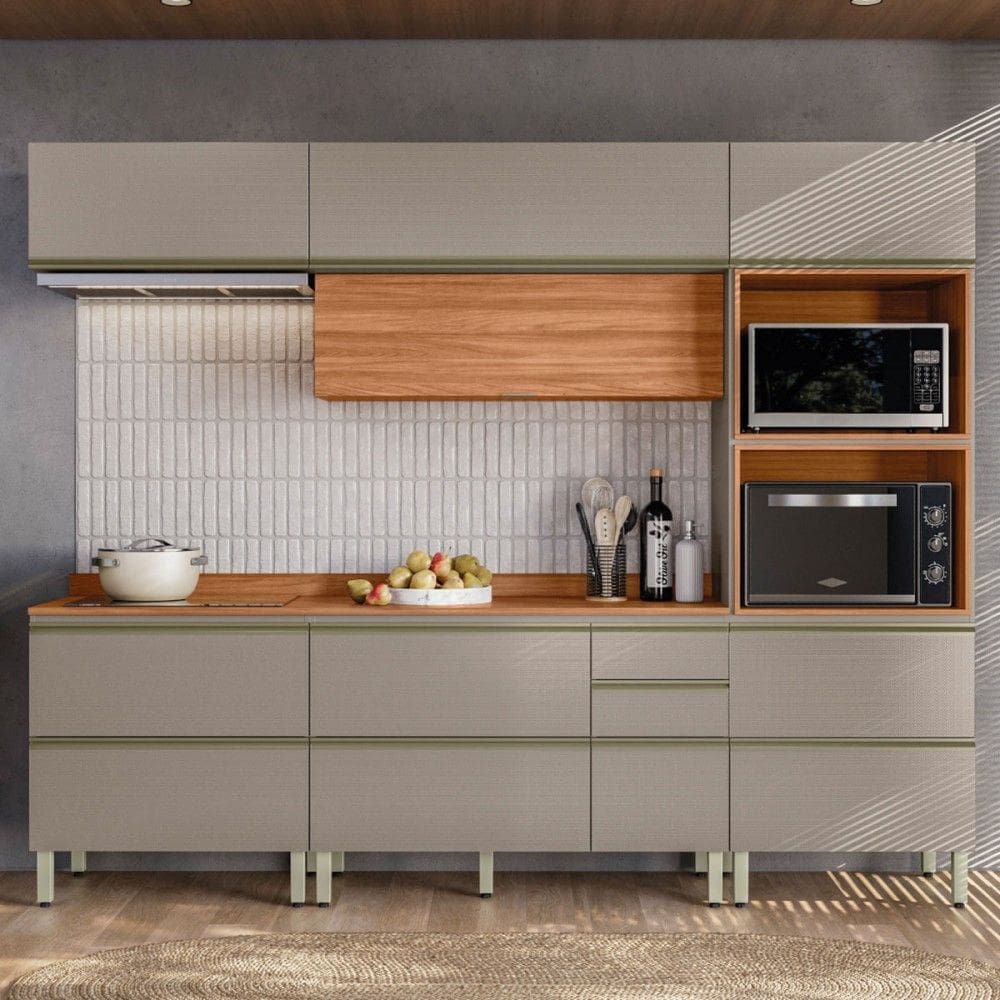 Cozinha Completa Proença 7 Portas 6 Gavetas Nogueira/Nude Prime Tx Dp2706 - Demobile