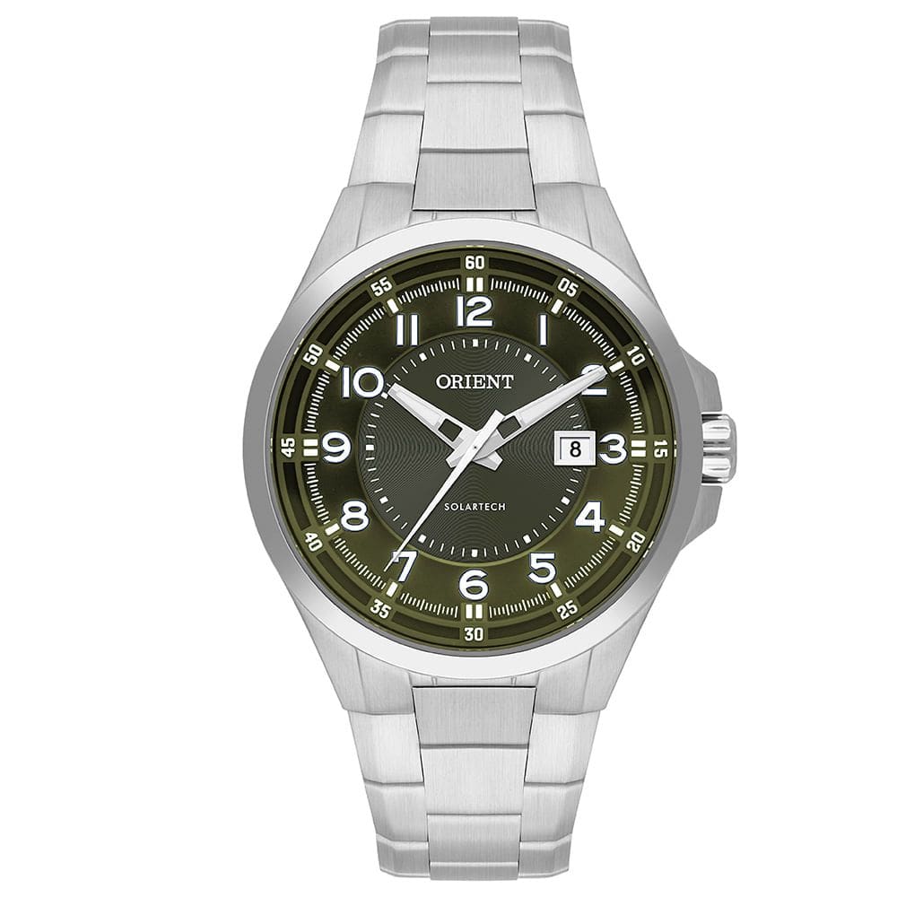 Relógio ORIENT masculino solartech prata verde MBSS1505 E2SX