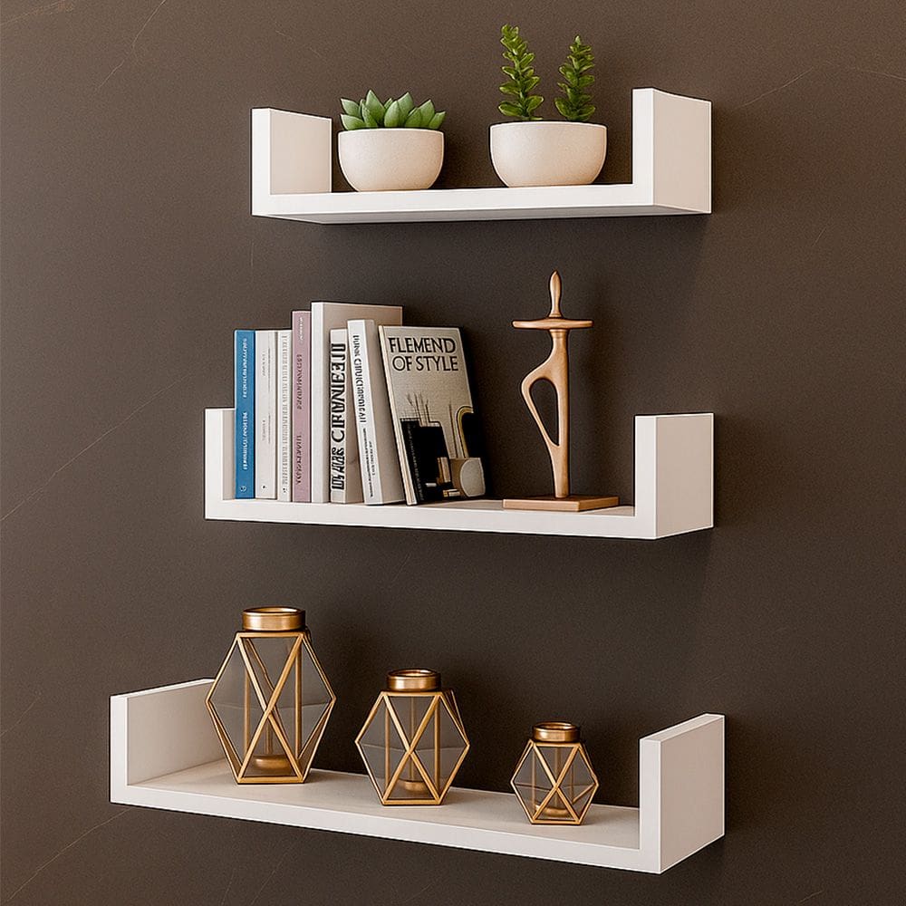 Kit 03 Prateleiras Decorativas Multiuso Dórémi 40x50x60cm Flutuante em MDP Branco - Desk Design