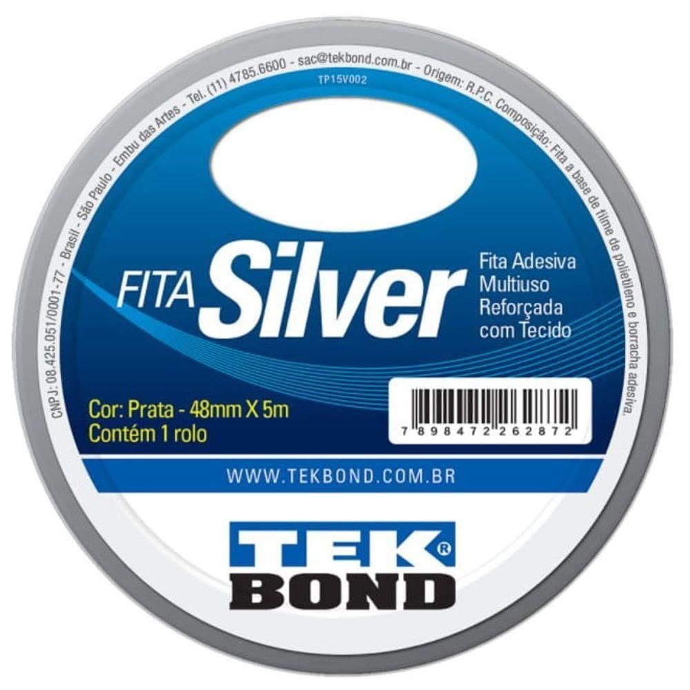 Fita Adesiva Multiuso - Silver - 48mmx5m - Tek Bond - Prata