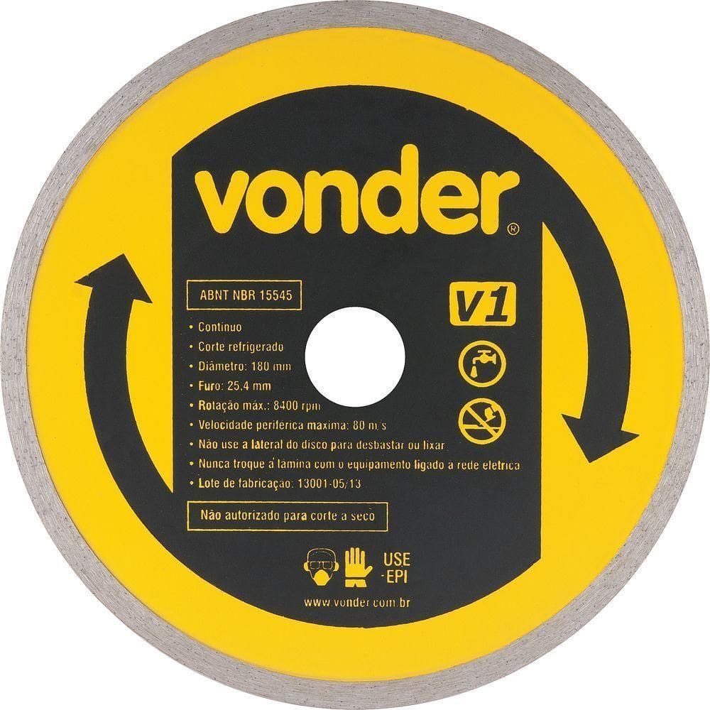 Disco Diamantado 180mm Contínuo Furo 25mm V1 - Vonder