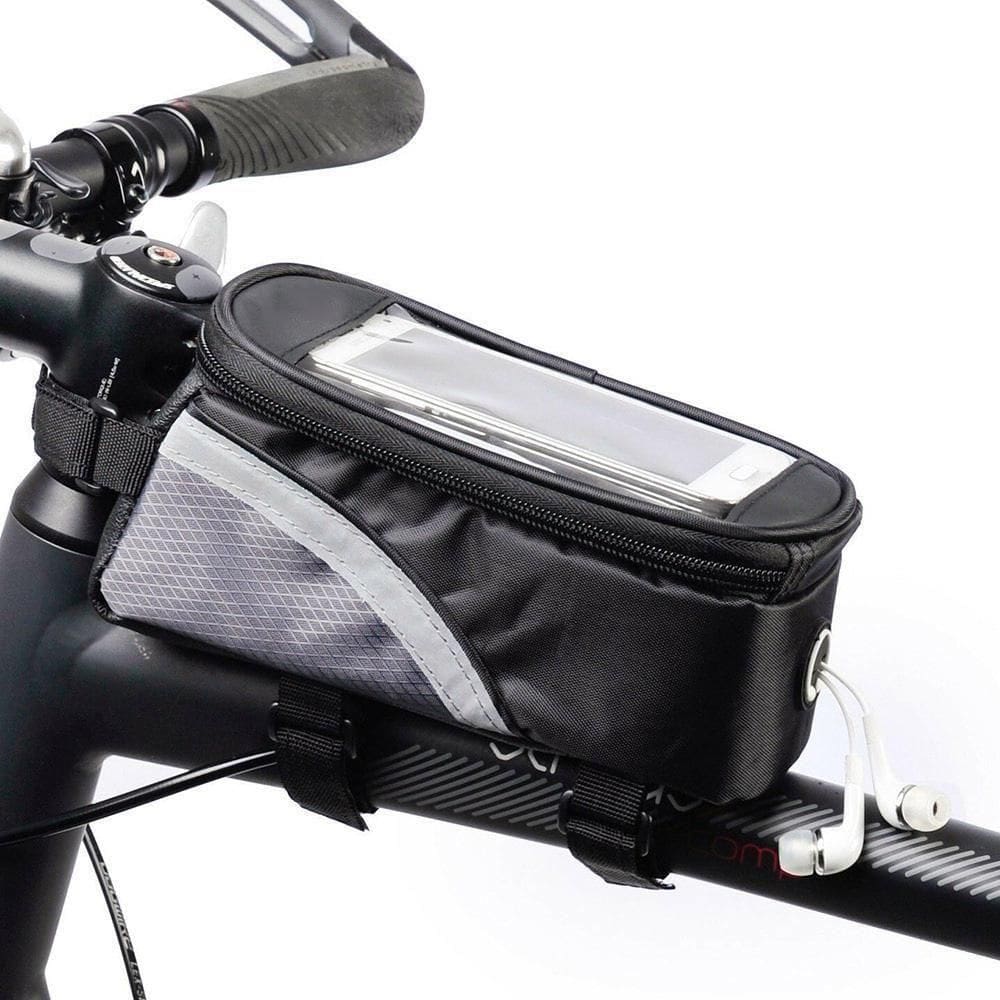 Bolsa Case Porta Celular Suporte De Guidao Tela Touch Compacto Com Ziper Saida De Fone De Ouvido Ciclistas Cinza
