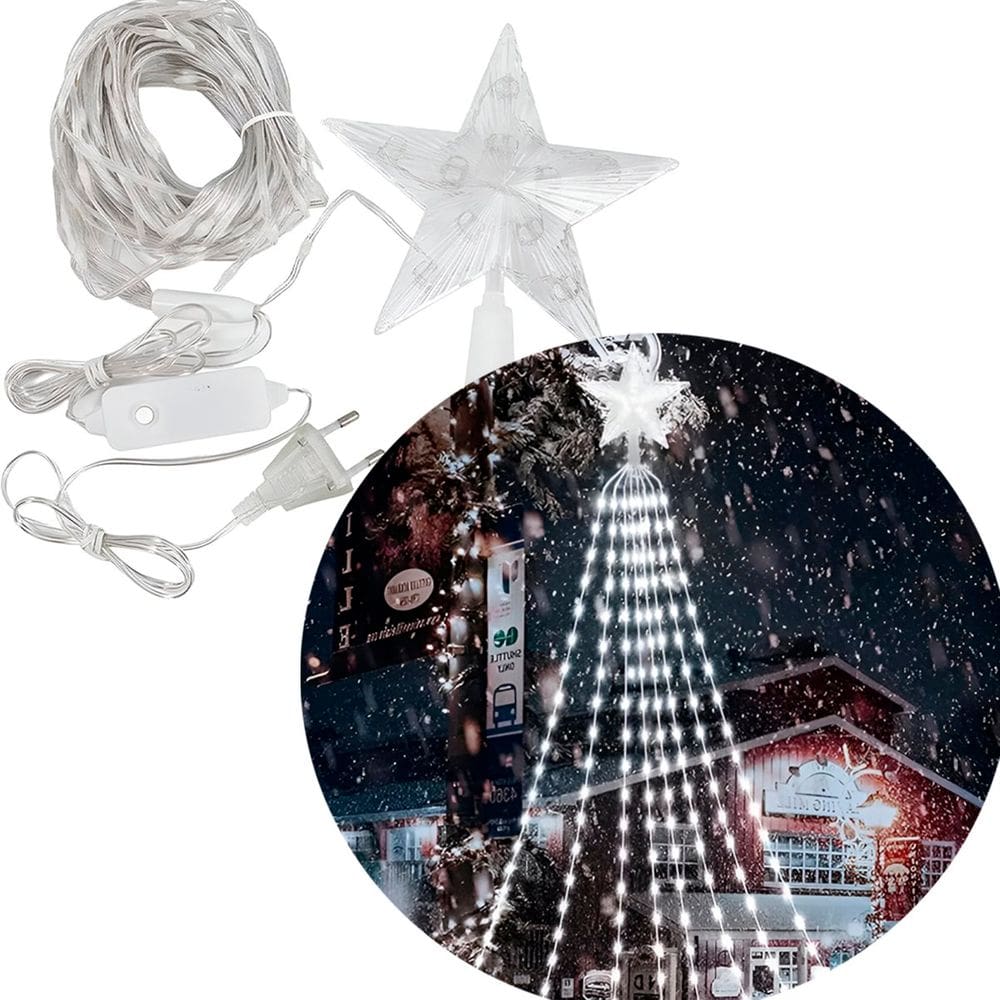 Ponteira Estrela Luzes LEDs Branco Enfeite Natal Bivolt 1,5m