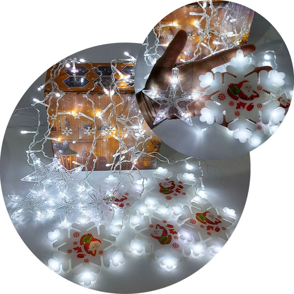 Pisca Cascata Flocos Natal 80 Lâmpadas LEDs Branco 220v 3M