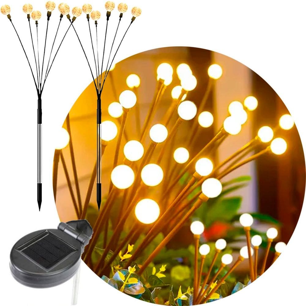 Pisca Solar De Bolinhas Jardim 12 Lâmpadas Amarelo LEDs 60cm