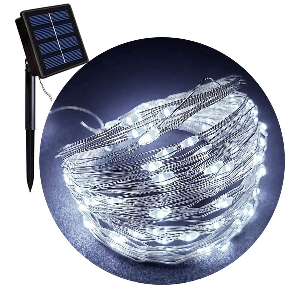 Pisca Varal Cordão Natal Solar 100 Lâmpadas LEDs Branco 10M