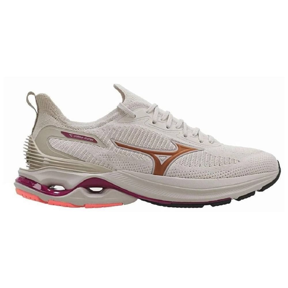 Tenis Mizuno Wave Mirai 7 - Feminino - Bege-Dourado