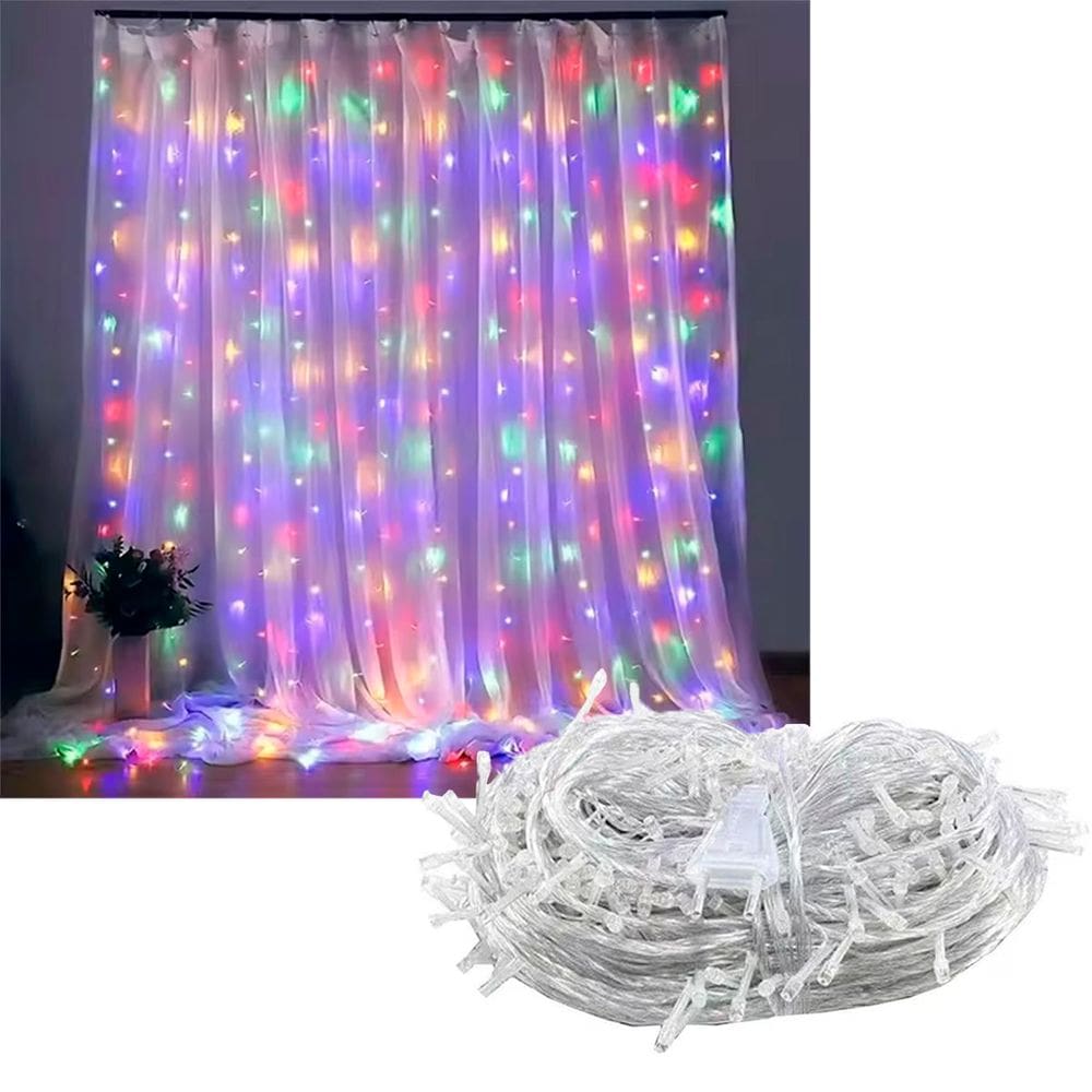 Cortina Pisca De Natal 320 Lâmpadas LEDs Colorido 220v 3x3M