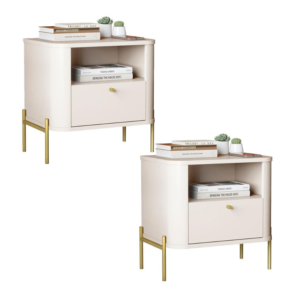 Kit 2 Mesas Cabeceira Quarto Tucupí Slim 1 Gaveta Pés Metal