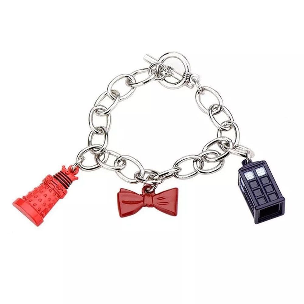 Pulseira Body Vibe Doctor Who Charm, gravata borboleta, TARDIS & DALEK