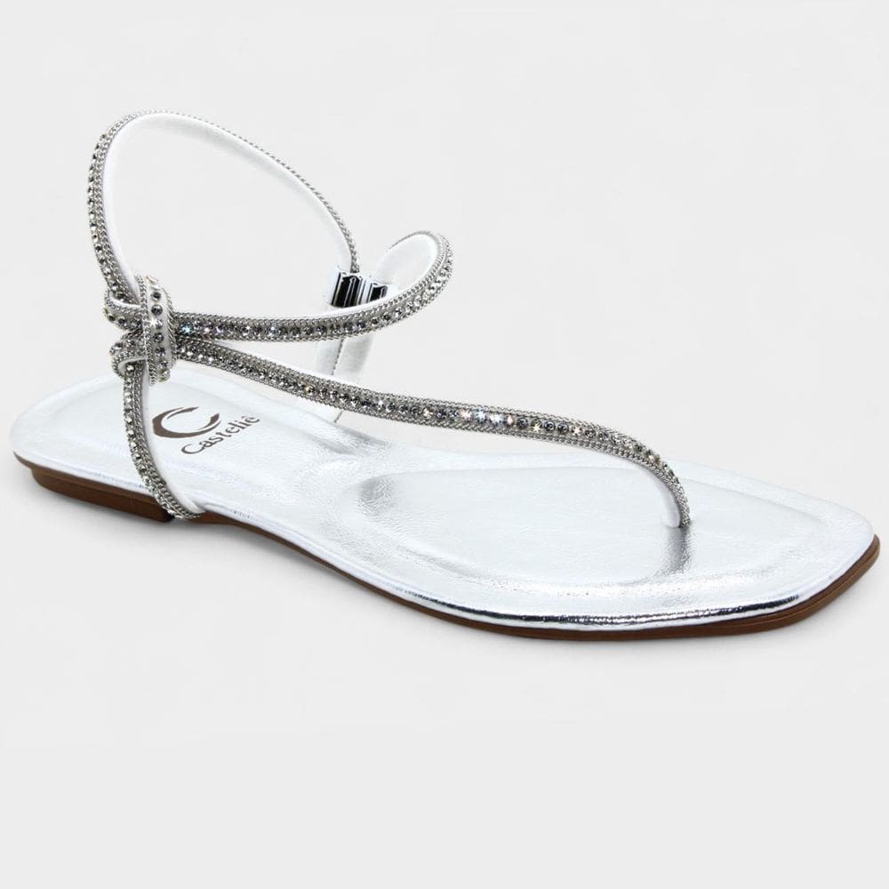 Rasteira Casteliê Strass Metalizada Feminina - Prata