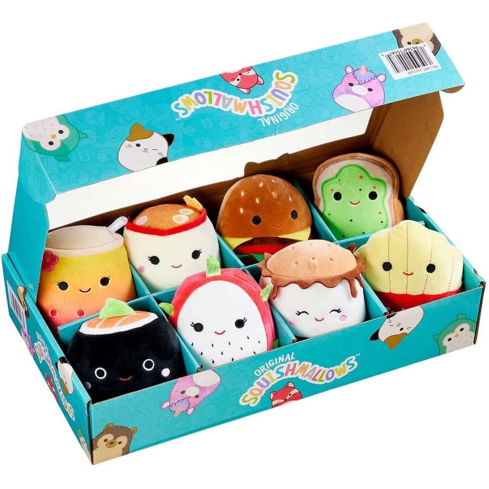 Pacote com 8 temas gastronômicos de squishmallows de animais de pelúcia de 5 polegadas