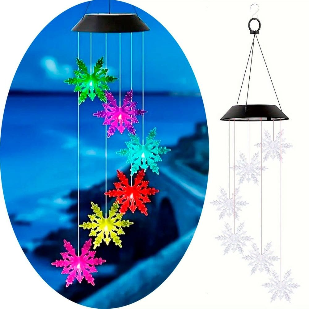 Pisca Giratório Solar Flocos Neve Enfeite Natal LED Colorido
