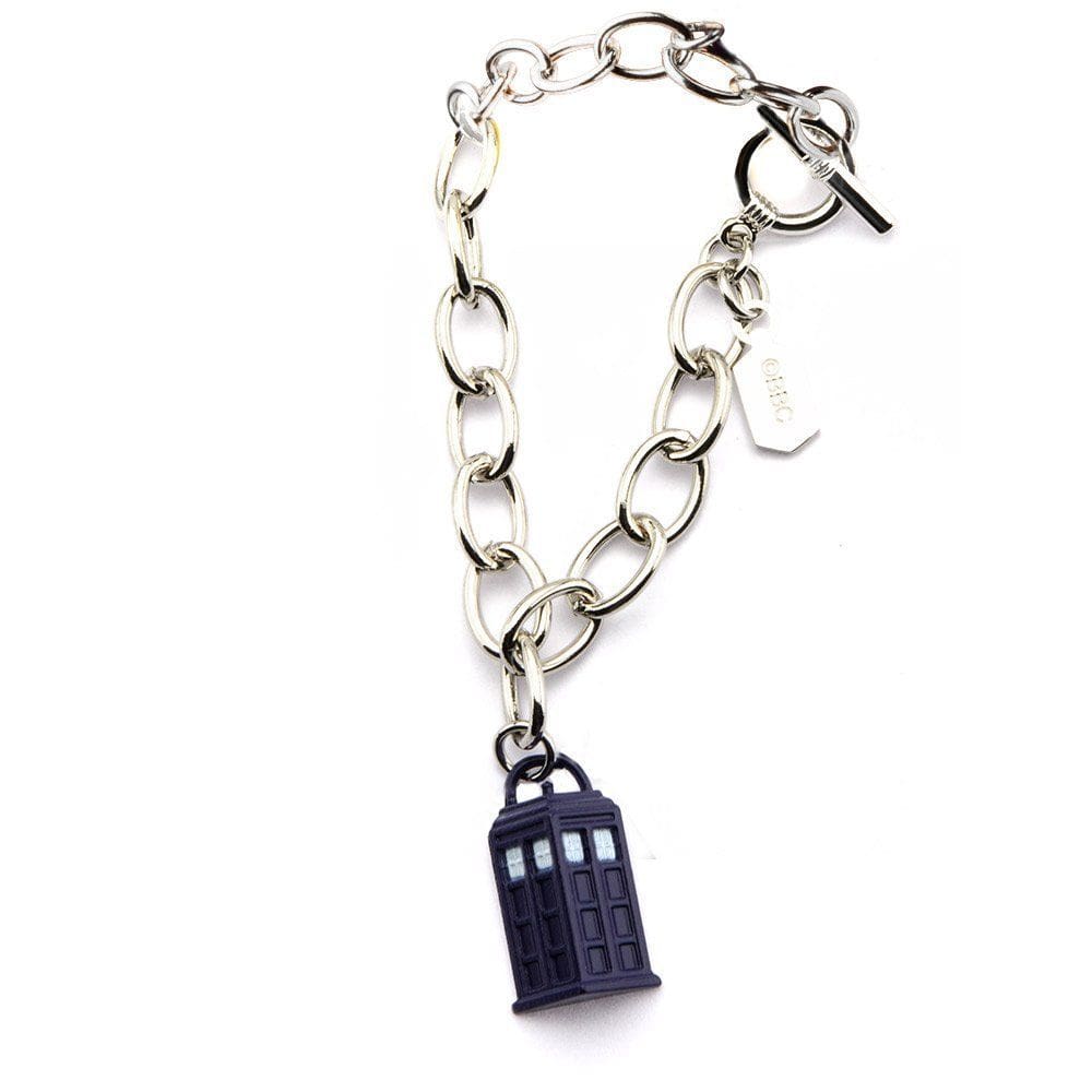 Pulseira de charme Doctor Who TARDIS 1/2 com logotipo DW