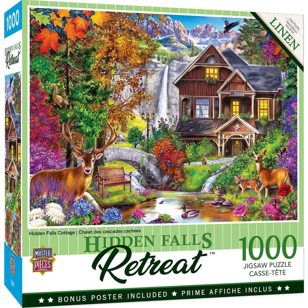 Obras-primas do quebra-cabeça Hidden Falls Cottage 1000 peças