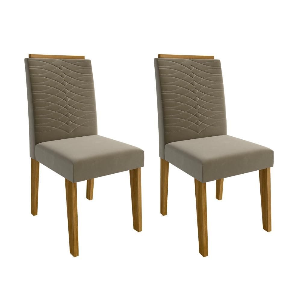 Kit Conjunto 2 Cadeiras Clarice em MDF Assento Estofado Cozinha Sala de Jantar Marrom Cinza Joli