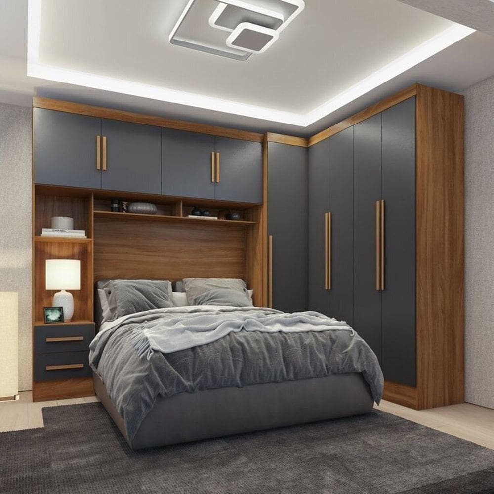 Guarda-roupa Modulado Casal 3 Peças 5 Portas 5 Gavetas com Maleiro Smart Plus Cinamomo Cinza