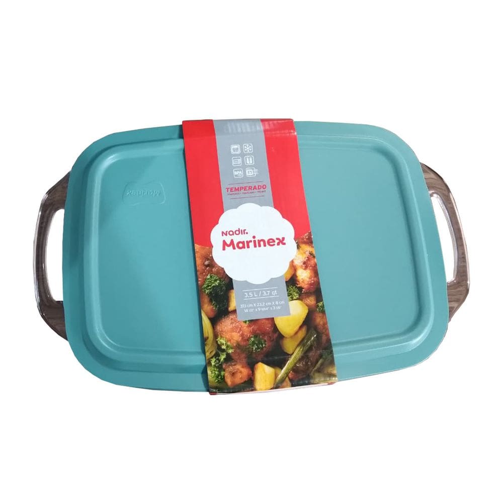Assadeira Retangular de Vidro Marinex Seletta Tampa Azul 3,5L - Nadir
