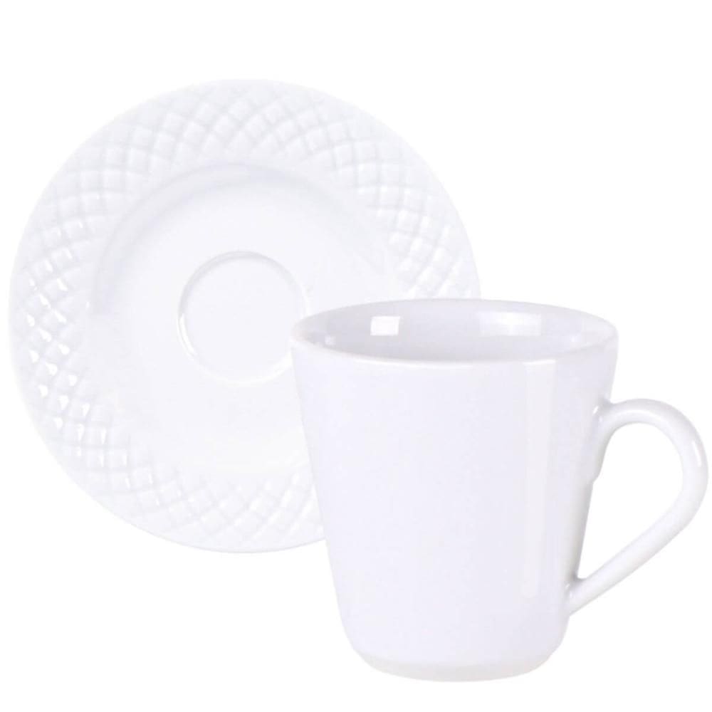 Conjunto Xícara e Pires Café 70ml Porcelana Decorada Tramont