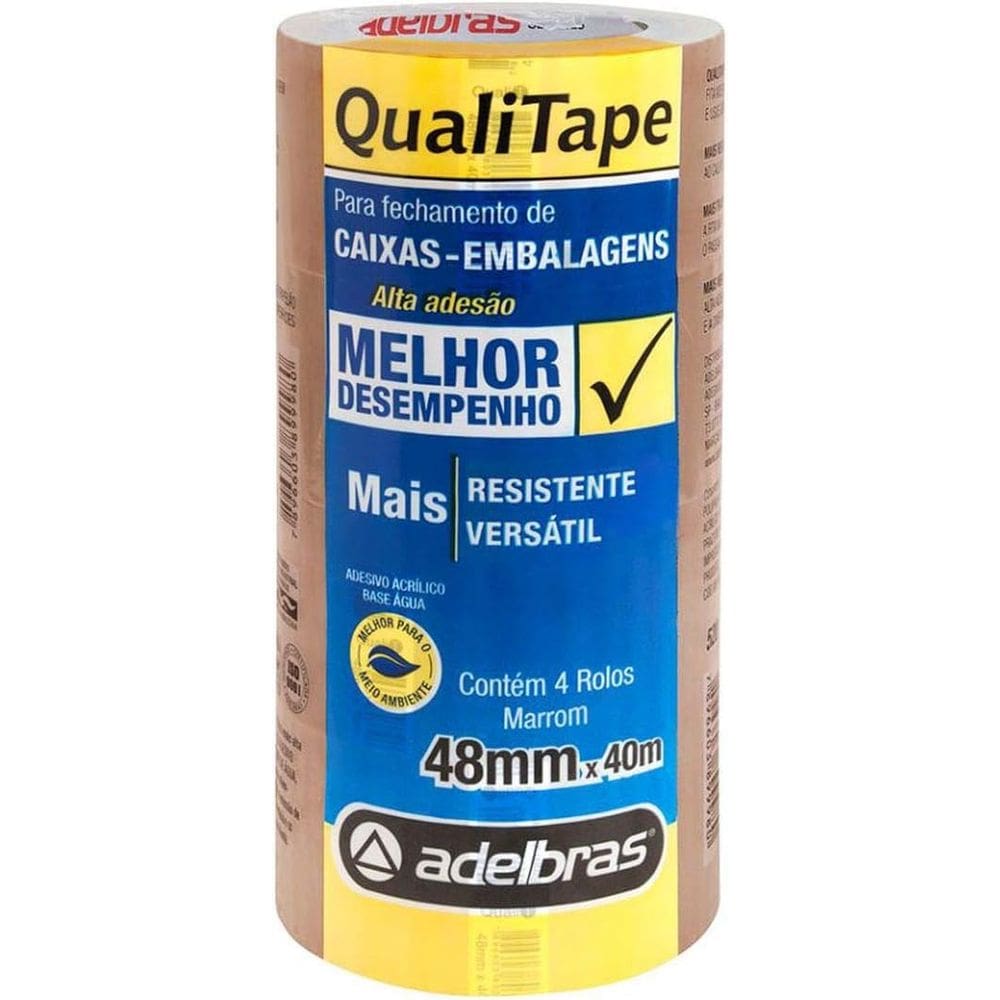 Fita para Empacotamento, 48mm X 40mts, Adelbras 0811000005, Marrom, Pacote de 4