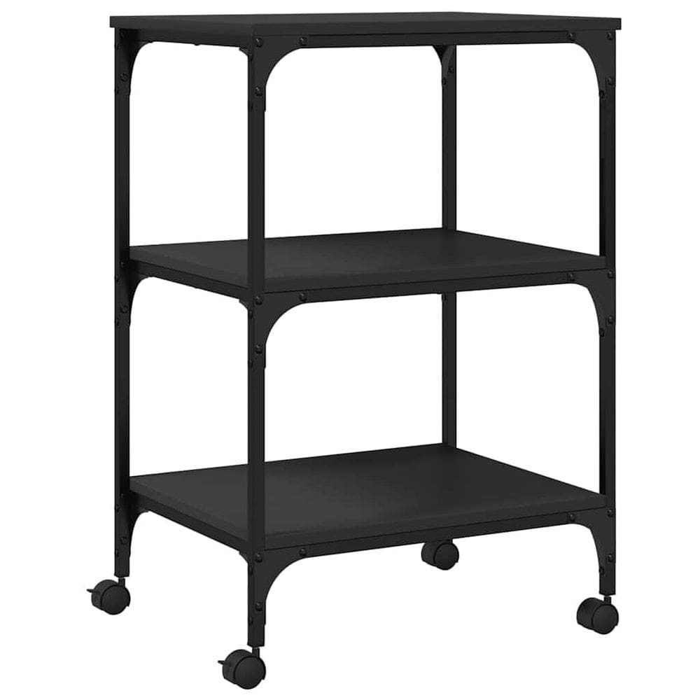 Suporte de impressora vidaXL de 3 camadas preto 50x41x75 cm com rodas bloqueáveis