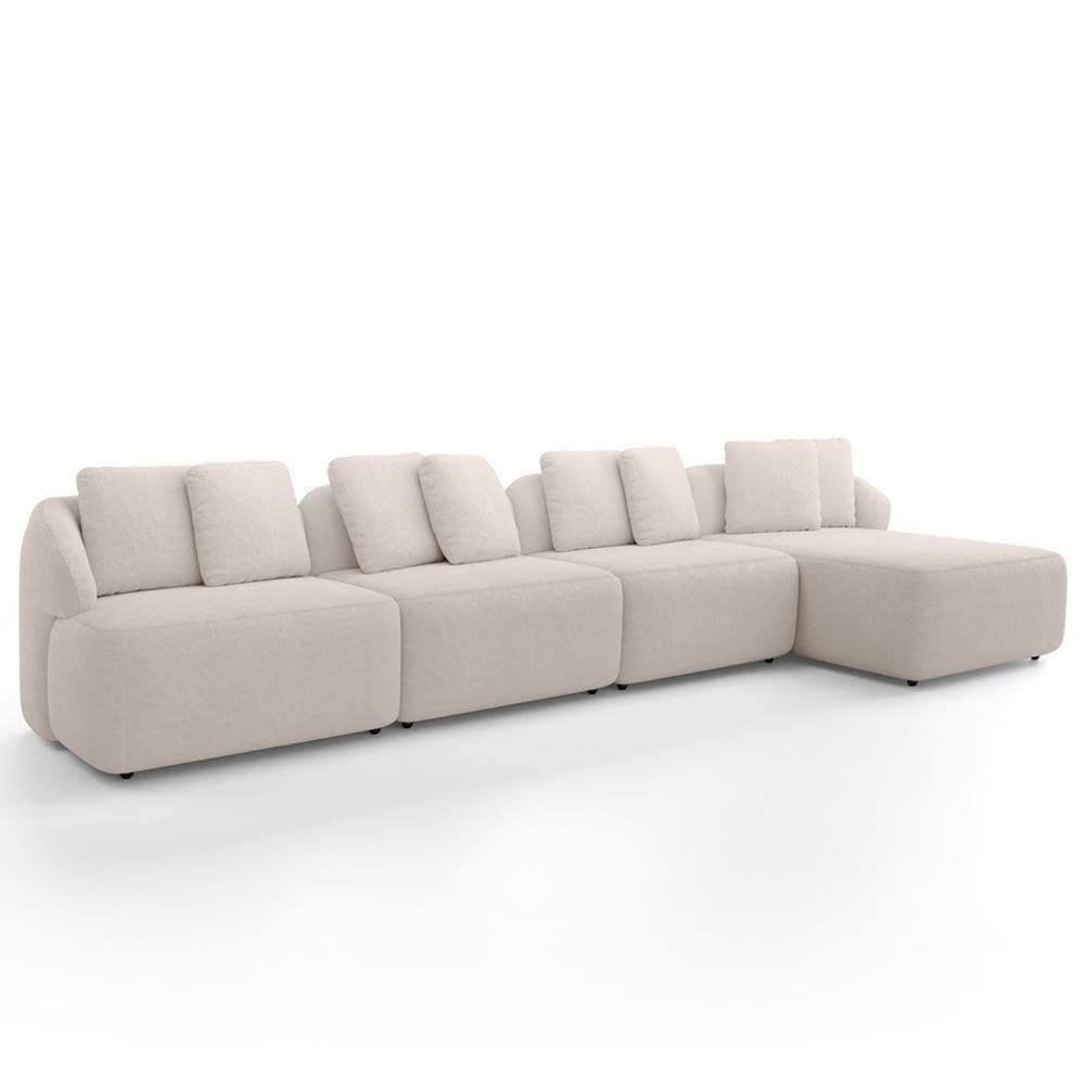 Sofá 5 Lugares Com Chaise Direito Sala Living 394cm Arlo F04 Veludo Bege - Lyam Decor