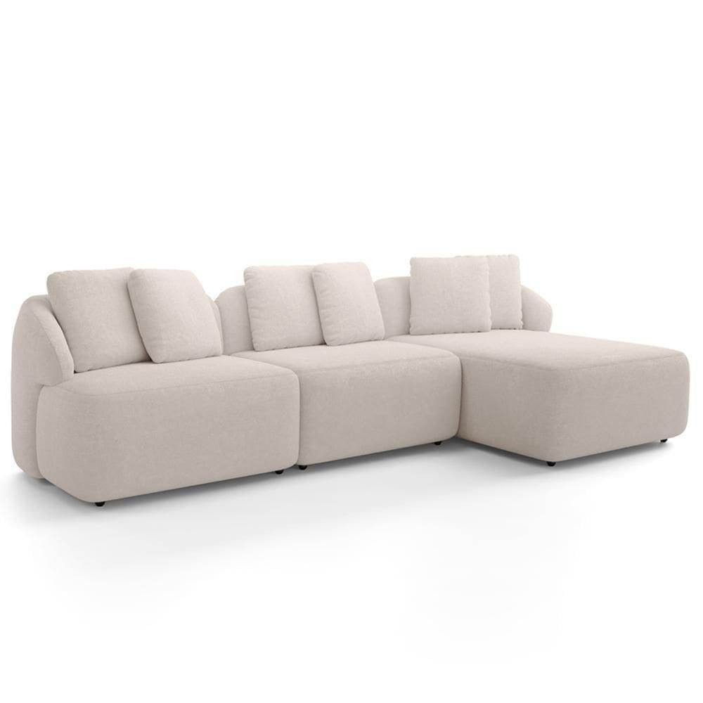 Sofá 3 Lugares Com Chaise Direito Sala Living 254cm Arlo F04 Bouclê Bege - Lyam Decor