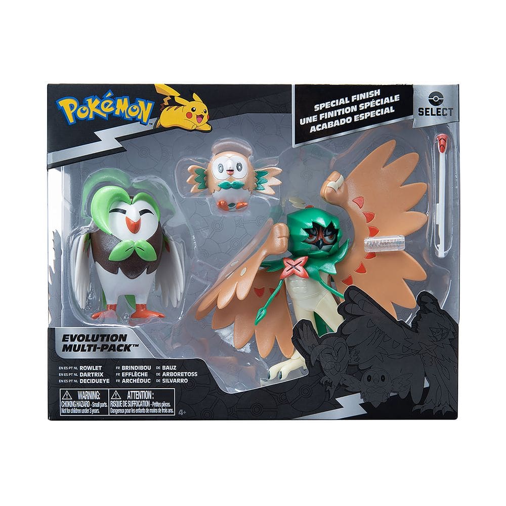 Pokemon - Pack De Evolução 3 Bonecos Rowlet, Dartrix E Decidueye